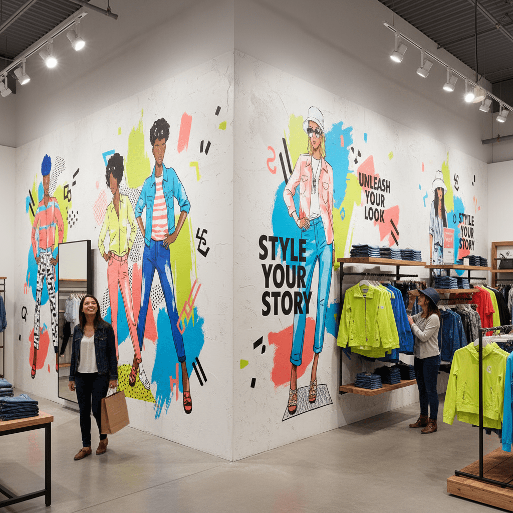 Temporary wall graphics in a retail space enhance the customer experience in store