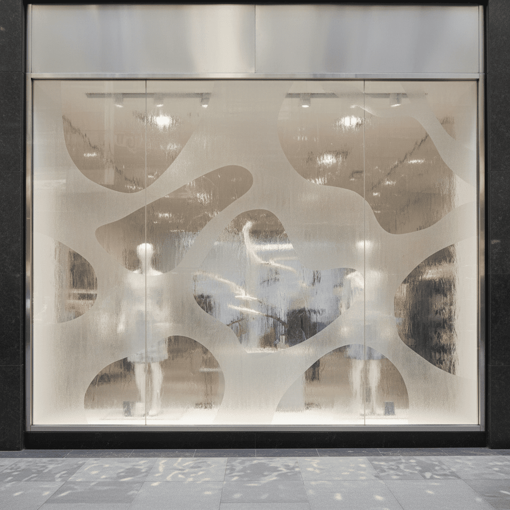 Textured window film on a storefront