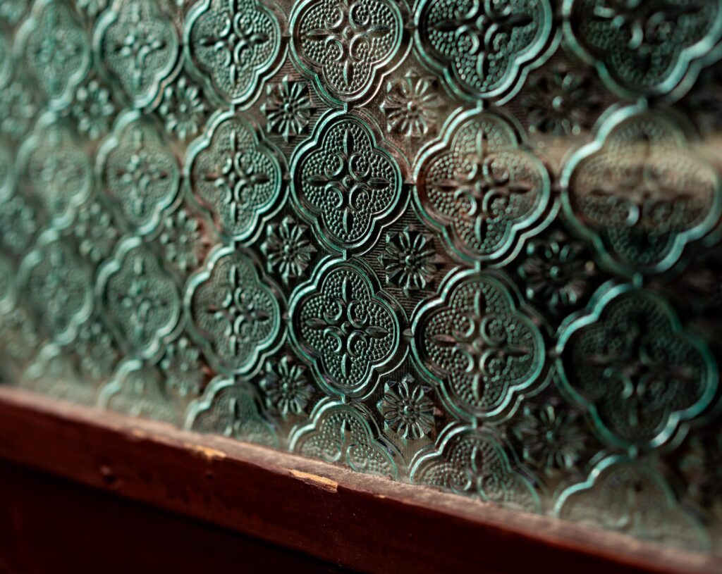 Decorative traditional glass etching on a window
